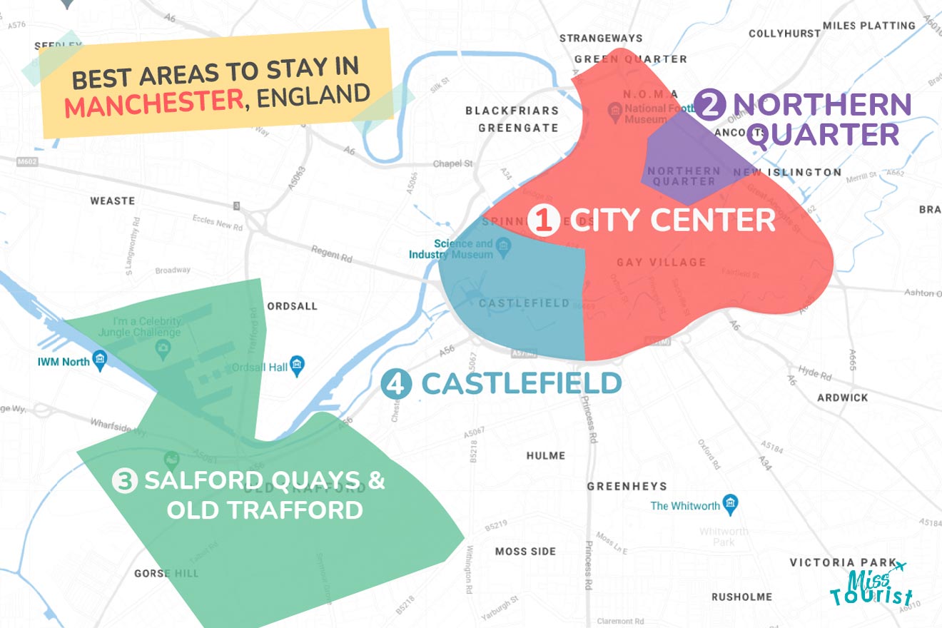 Map of best places to stay Manchester